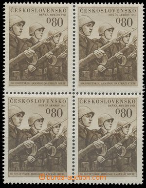 128901 - 1951 Pof.615, Day of Czechosl. Army 0,80Kčs, block of four 