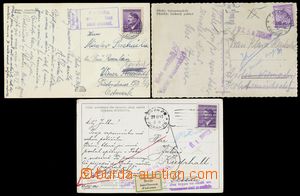 129040 - 1942-43 sestava 3ks pohlednic do Říše, nedoručeny a vrá