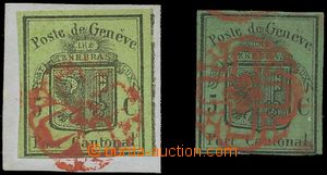 129092 - 1847 GENEVA  Mi.4, 5, comp. 2 pcs of stamps Large Eagle, 5c 