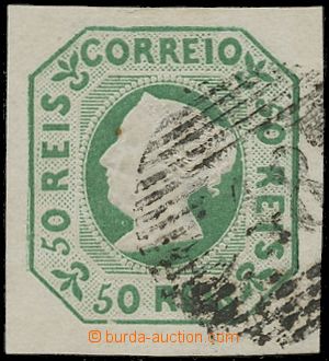 129124 - 1853 Mi.3a, Queen Maria II. 50R green, in the middle thinned