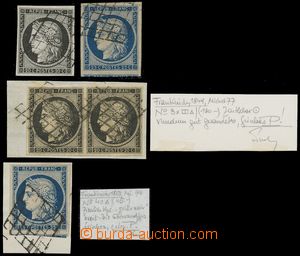 129437 - 1849 Mi.3x, 3y pair on cut square, 4a, 4c on cut-square, Cer