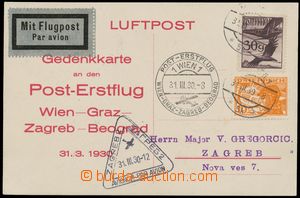 129494 - 1930 air-mail card sent by first flight WIEN - GRAZ - ZAGREB