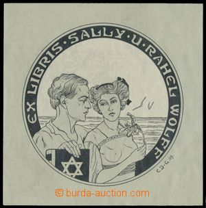 129550 - 1909 JUDAICA  E. D-G. ex Libris Sally u. Rahel Wolff, 10x10c