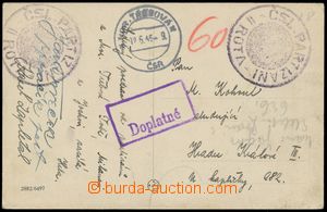 129689 - 1945 PARTISAN FP  postcard sent unpaid, CDS MOR. TŘEBOVÁ/ 