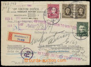 130141 - 1941 ADRESÁT NEZNÁMÝ  firemní R-dopis do USA vyfr. zn. A