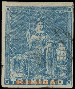 130250 - 1852 Mi.5ax; SG.13, Sedící Britannia 1d modrá, nažloutl