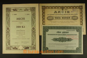 130282 - 1920-27 ČSR I., RAKOUSKO  sestava 3ks akcií, 2x automobil,