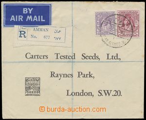 130326 - 1953 R+Let-dopis do Anglie, vyfr. zn. Mi.252, 256, DR AMMAN/
