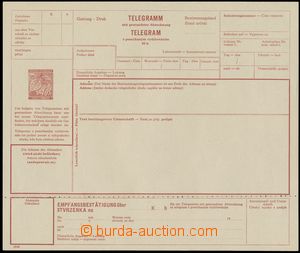 130822 - 1939 CTÚ1, telegram with printed stmp 40h Linden Leaves, un