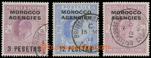 130856 - 1907-14 MOROCCO  Mi.30, 32, 39; SG.38, 121, 123, Edward VII.