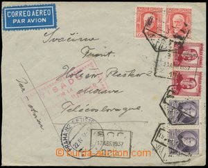 130922 - 1937 Let-dopis do ČSR s bohatou frankaturou, DR VALLADOLID 