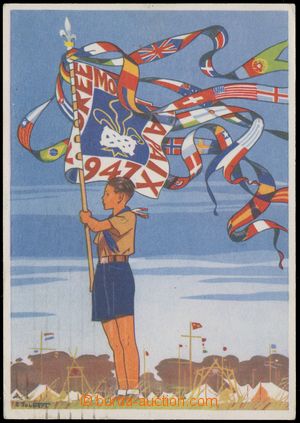 130942 - 1947 SCOUTING  Jamboree de la Paix, scout with flag, celobar