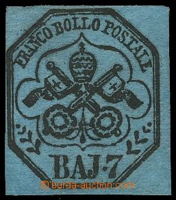 131048 - 1852 Mi.8a, Papal Emblem, blue color, irregular but wide mar