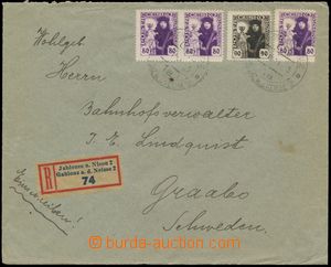 132212 - 1921 těžší R-dopis do Švédska, vyfr. 3x zn. 80h a 1x 9