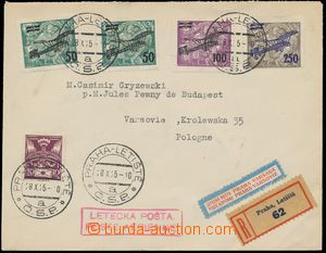 132242 - 1925 Reg and airmail letter to Warsaw, franked with. air sta