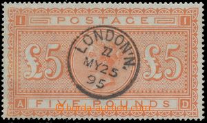132632 - 1882 Mi.66x; SG.137, £5 orange, white paper with centri