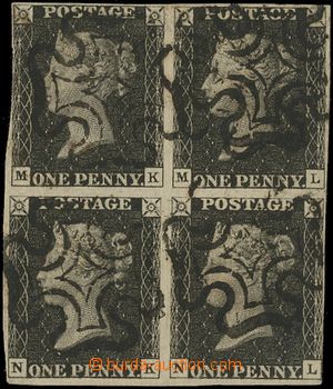 132654 - 1840 Mi.1b; SG.2, Black Penny, block of four, plate 8, fair 
