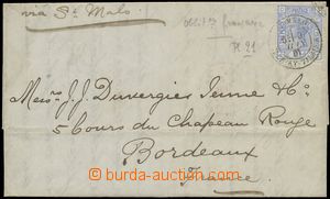 132754 - 1881 folded letter franked stamp. 2½P blue, SG.157, pla