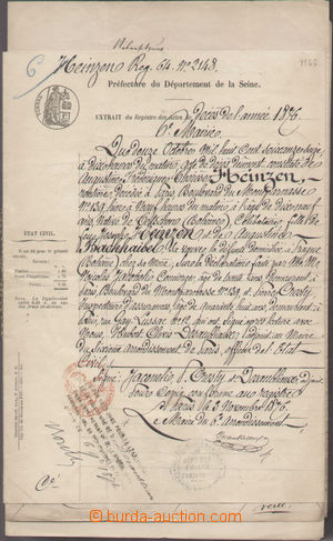 132762 - 1876 FRANCIE, RAKOUSKO-UHERSKO  dokument se smíšenou frank