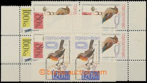 132891 - 1964 Pof.1403, 1405-06, Birds, 80h - corner blk-of-4 with pl