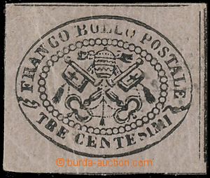 132921 - 1867 Mi.13a; Sas.14, Papal Emblem 3c black, rose paper, orig