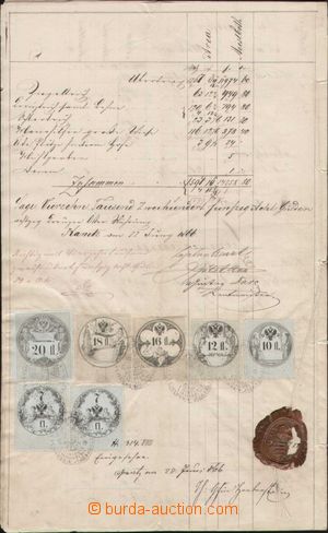 132982 - 1866 AUSTRIA  multipaginal document with rare 6-coloured fra
