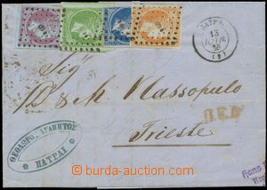 133072 - 1865 Mi.18a,19I,20a,21a, on letter with CDS PATRA, to Triest