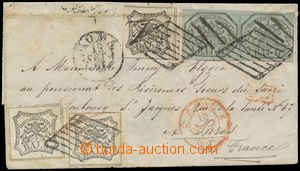 133076 - 1857 Mi.7 2x, 9 3x, on small letter with CDS ROMA to Paris, 