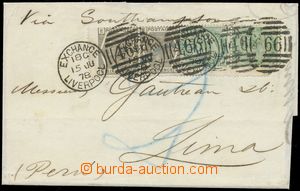 133141 - 1878 letter to Peru with Mi.44 2x, 46 2x, lined postmark 466