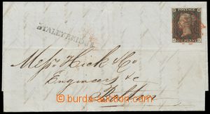 133230 - 1840 folded letter with 1P black, Mi.1b; SG.2, Black Penny, 