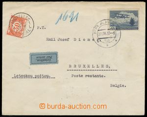 133310 - 1937 airmail letter to Brussels to poste restante with Pof.L