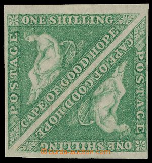 133409 - 1863 SG.21, Allegory 1Sh emerald green, pair, wide margins, 