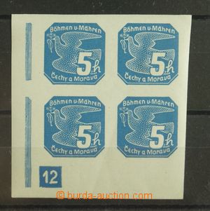 133591 - 1939 Pof.NV2, 5h modrá, rohový 4-blok s DČ 12, kat. 200K