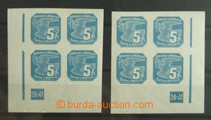 133593 - 1939 Pof.NV2, 5h modrá, sestava 2ks rohových 4-bloků L+P