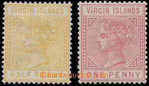 133617 - 1883 Mi.9, 11; SG.26, 29, Queen Victoria ½P yellow + 1P