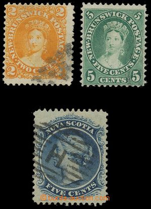 133623 - 1860 Mi.5, 6, Queen Victoria 2c yellow and 5c green, line pe