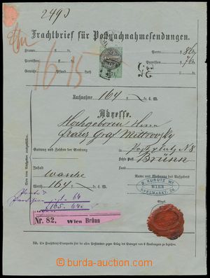 133907 - 1873 AUSTRIA-HUNGARY  freight letter for railroad with C.O.D
