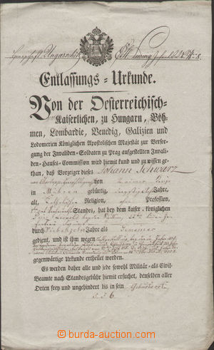 133940 - 1826 MILITARIA / LETTER OF DISCHARGE in the name of Johann S