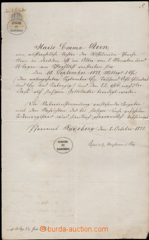 134205 - 1871 NĚMECKO (SASKO)  dokument s listinným kolkem 2½N