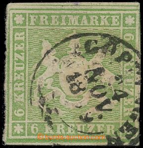 134243 - 1859 Mi.13a, Coat of arms 6 Kreuzer olive green, very wide m