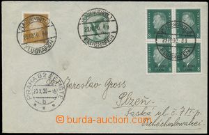 134287 - 1930 airmail letter to Czechoslovakia, franked with. block o