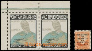 135076 - 1926-33 ITALY + SPAIN label for zeppelinové flights, corner
