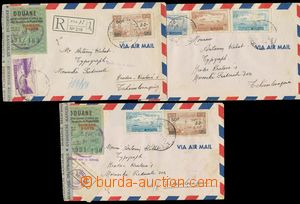 135092 - 1951-54 sestava 3ks Let-dopisů do ČSR, 2x jako R, známky 