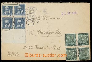 135223 - 1939 letter to USA, franked with. Czechosl. stamps, block of
