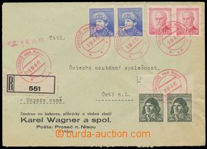 135348 - 1946 firemní R-dopis vyfr. zn. Pof.393 2x, 397 2x a 418 2x,