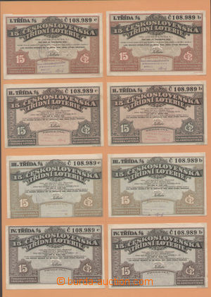 135389 - 1926 ČSR I.  15. třídní loterie, 4x č. 108.989b, I.-IV.