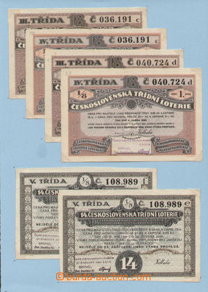 135390 - 1926-28 ČSR I.  sestava 6ks výherních losů, 14. a 18. t