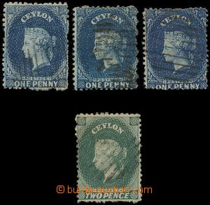 135404 - 1863-65 Mi.30; SG.49, Queen Victoria 1p dark blue, 3 pcs of,