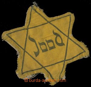 135556 - 1940 JEWISH BADGE  yellow textile with black printing Jood