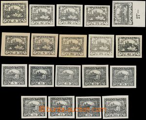 135605 -  PLATE PROOF  selection of 19 pcs of, black color on chalky 